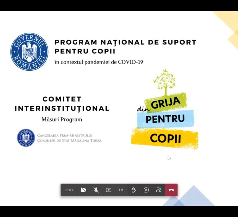 Ședință a Comitetului interinstituțional de lucru pentru Programul Național de Suport pentru Copii în contextul pandemiei de COVID-19 – „Din grijă pentru copii”